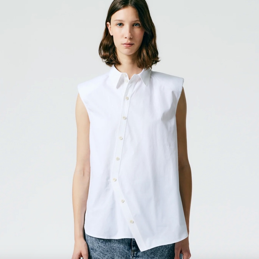 Tibi Eco Shirting Sleeveless Shoulderpad Shirt size 6